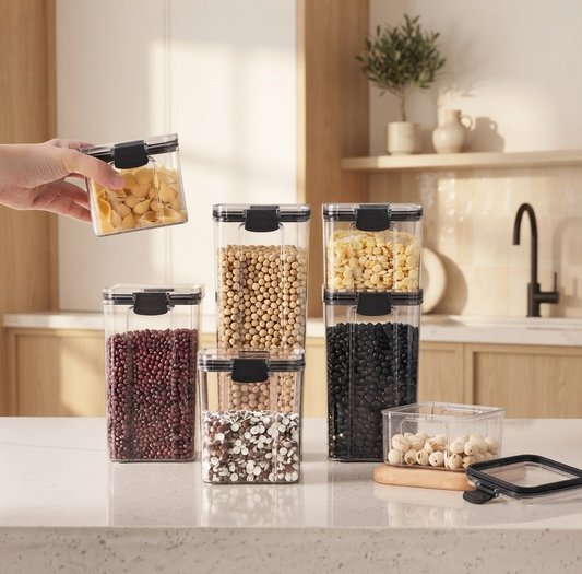 Juego de recipientes para conservar alimentos: tarros transparentes con tapa